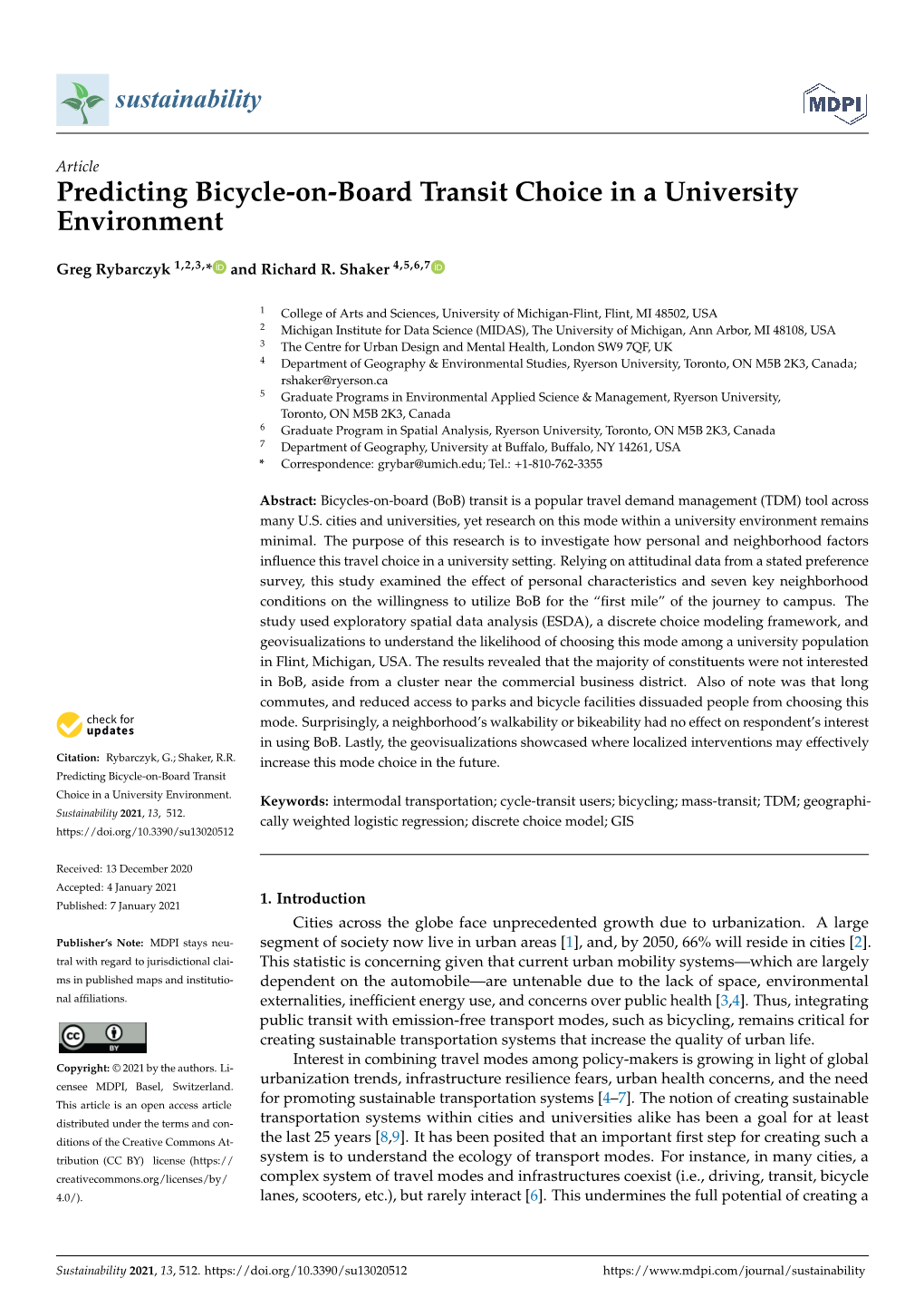 Predicting Bicycle-On-Board Transit Choice in a University Environment