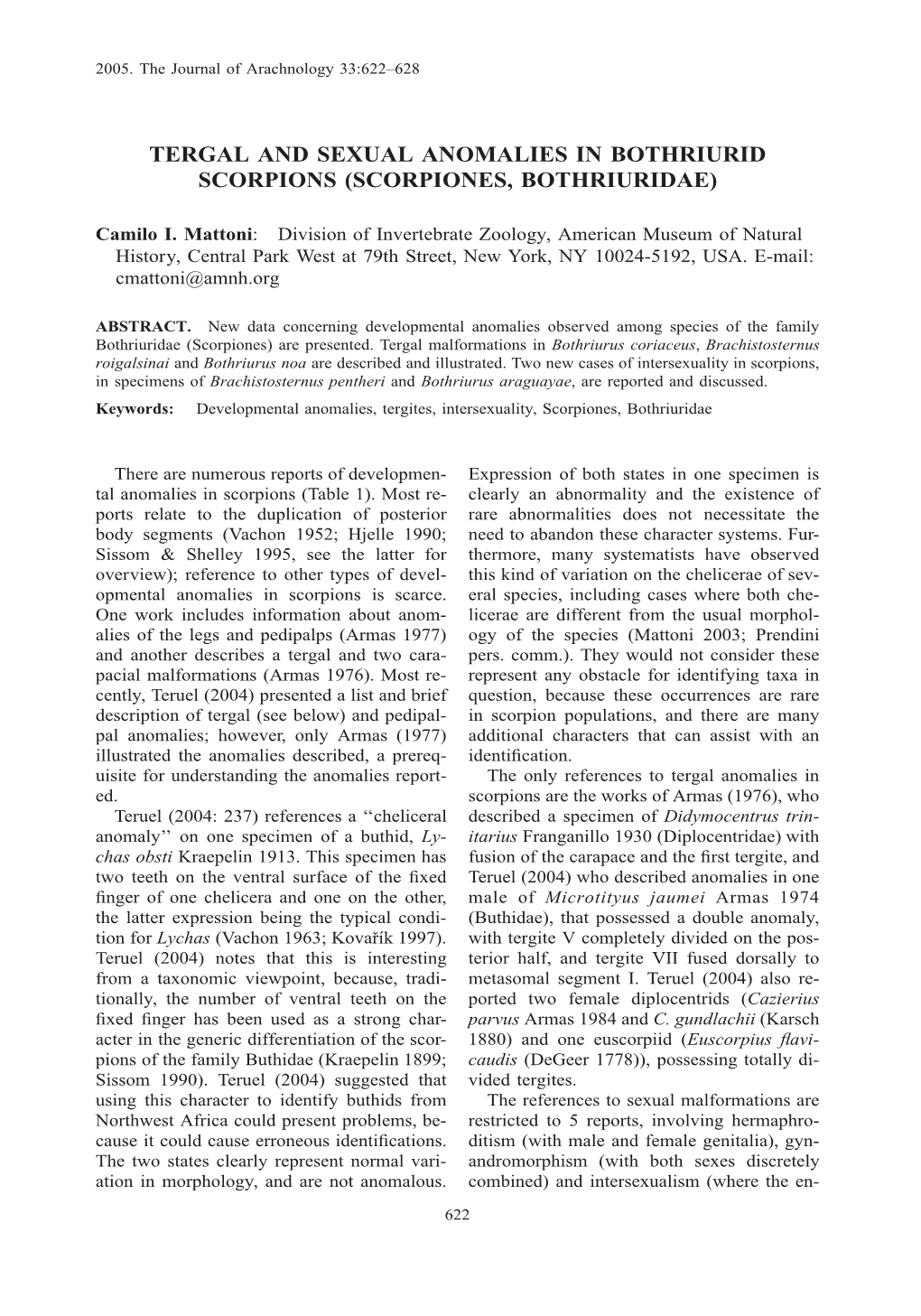 Tergal and Sexual Anomalies in Bothriurid Scorpions (Scorpiones, Bothriuridae)