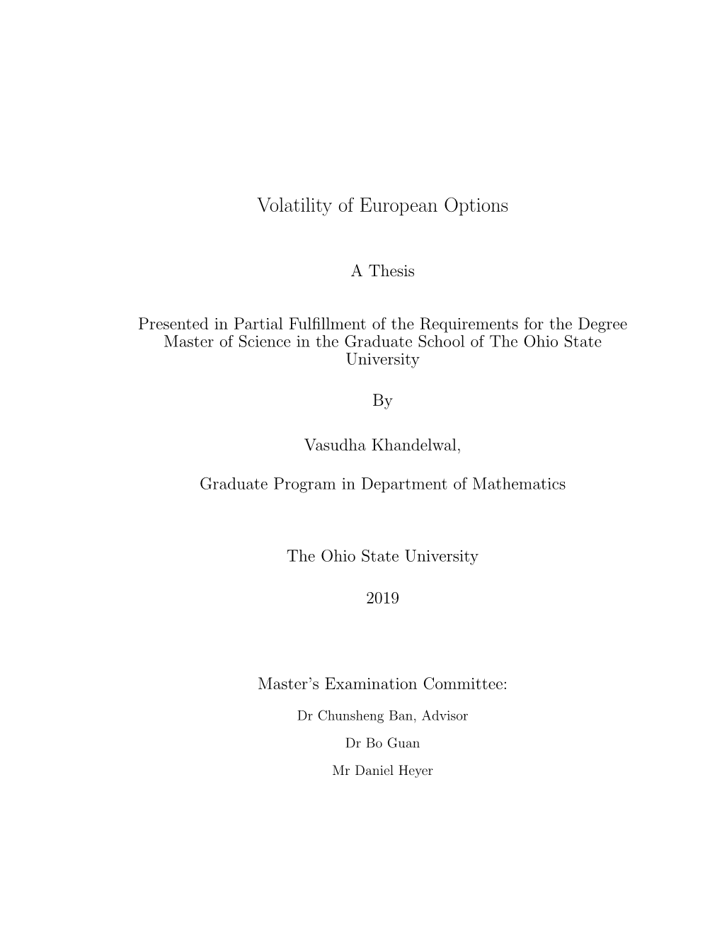 Volatility of European Options