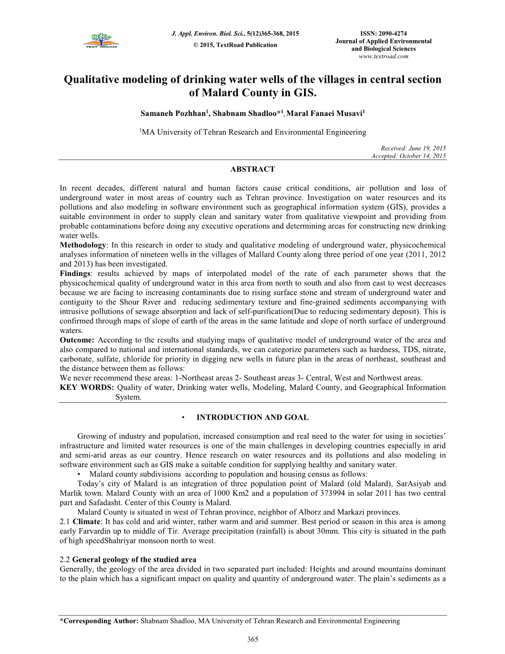 Qualitative Modeling of Drinking Water Wells of the Villages in Central Section of Malard County in GIS