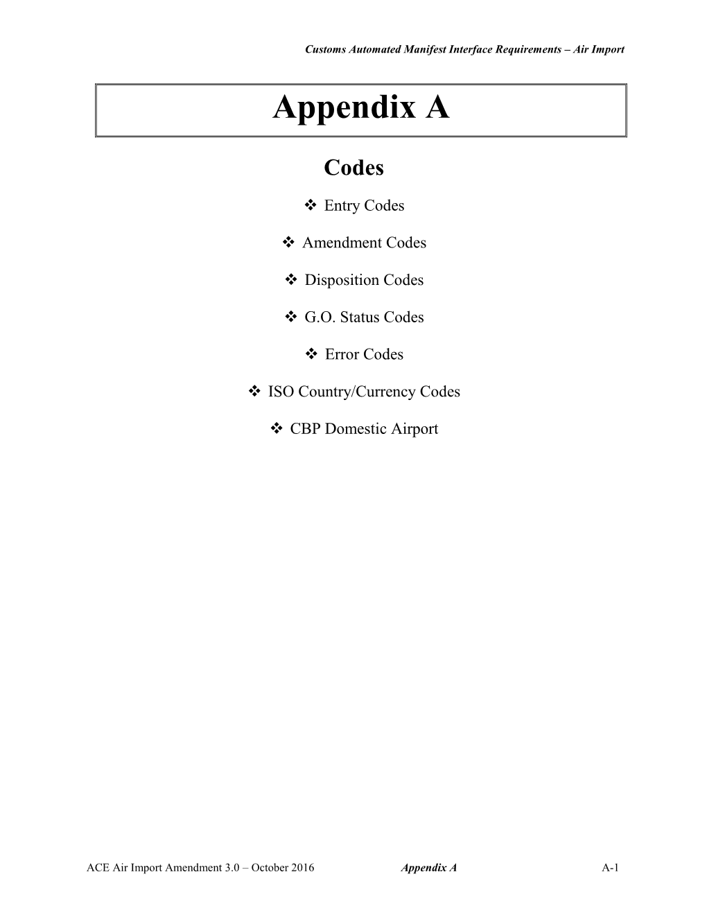 Air Import Appendix A