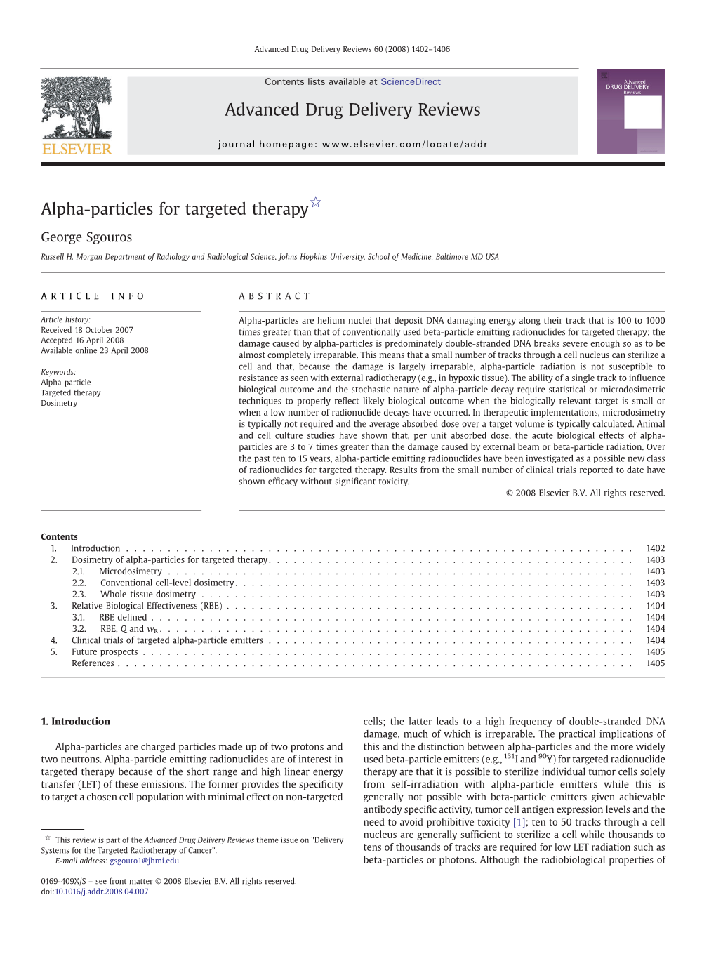 Alpha-Particles for Targeted Therapy Advanced Drug Delivery Reviews