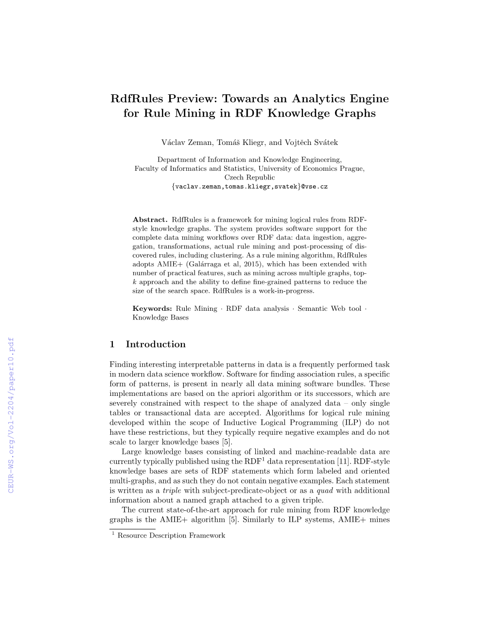 Towards an Analytics Engine for Rule Mining in RDF Knowledge Graphs