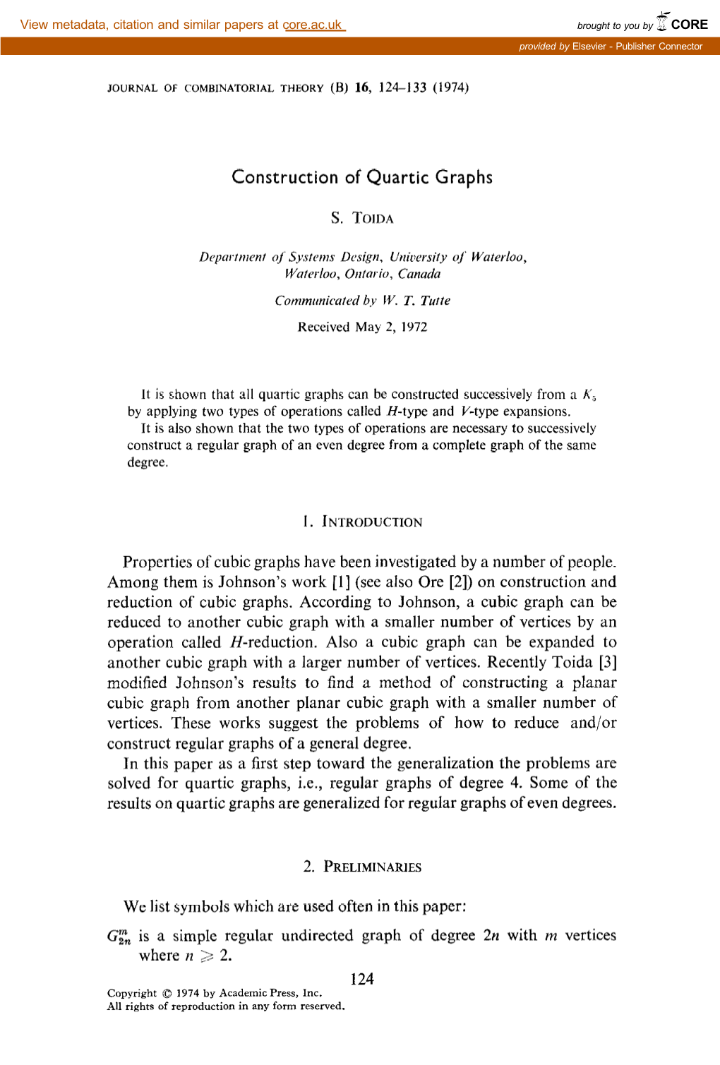 Construction of Quartic Graphs Properties of Cubic Graphs