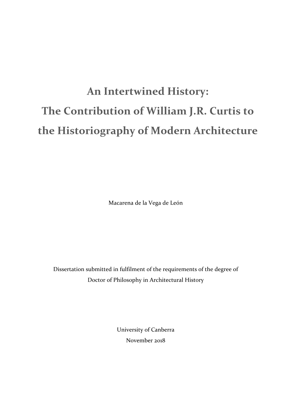 The Contribution of William JR Curtis to the Historiography of Modern