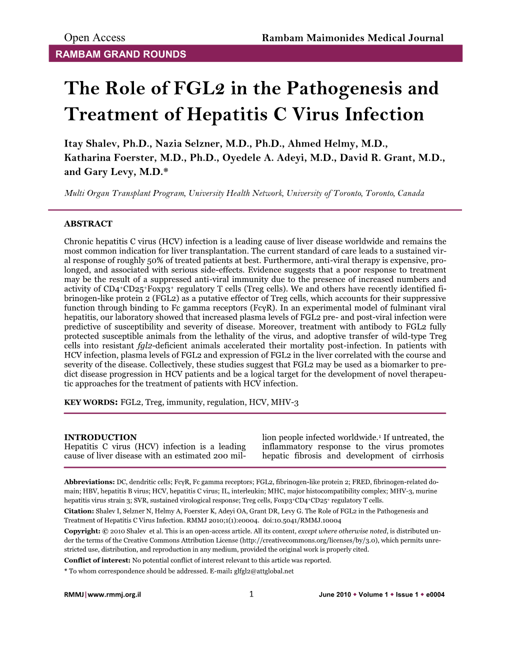 The Role of FGL2 in the Pathogenesis and Treatment of Hepatitis C Virus Infection
