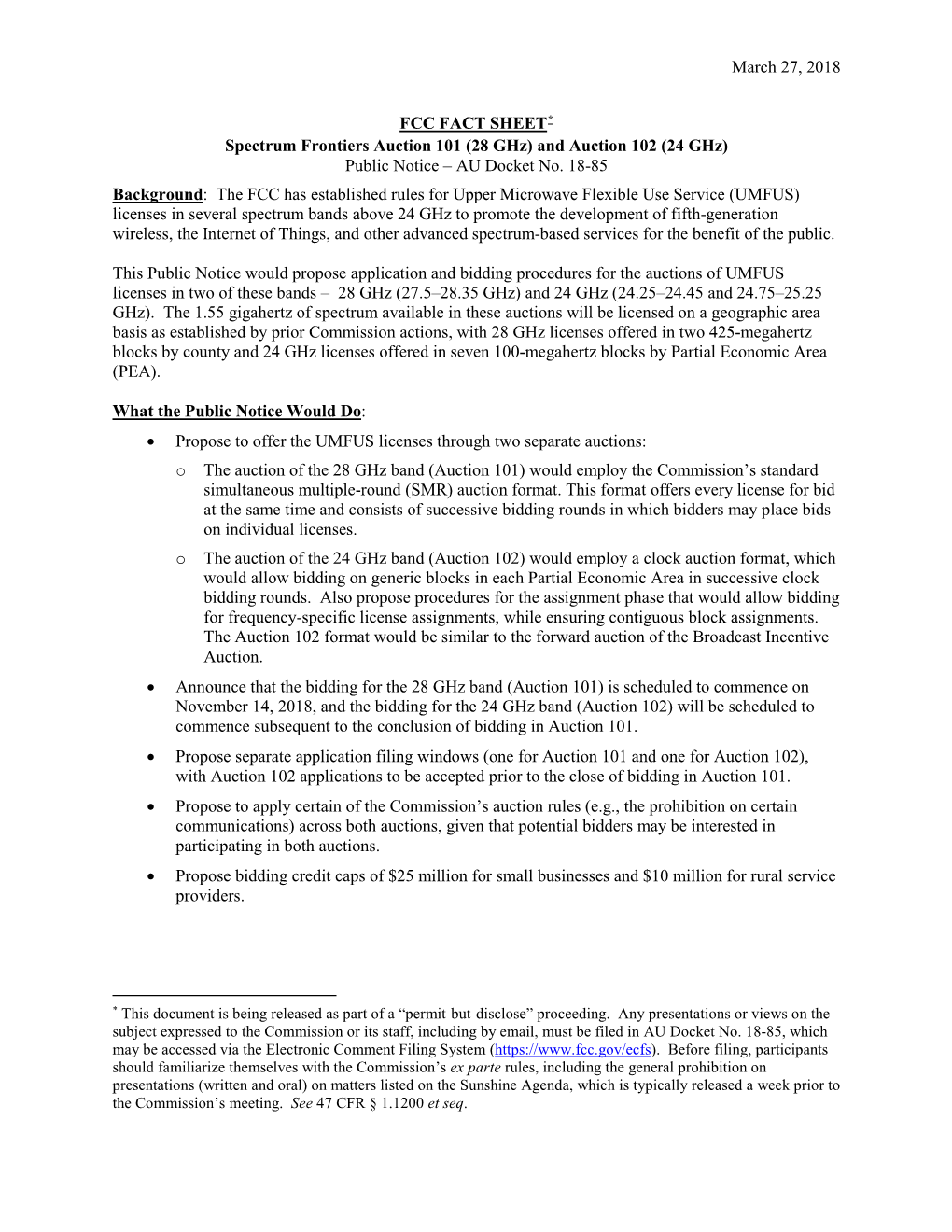 (28 Ghz) and Auction 102 (24 Ghz) Public Notice – AU Docket No