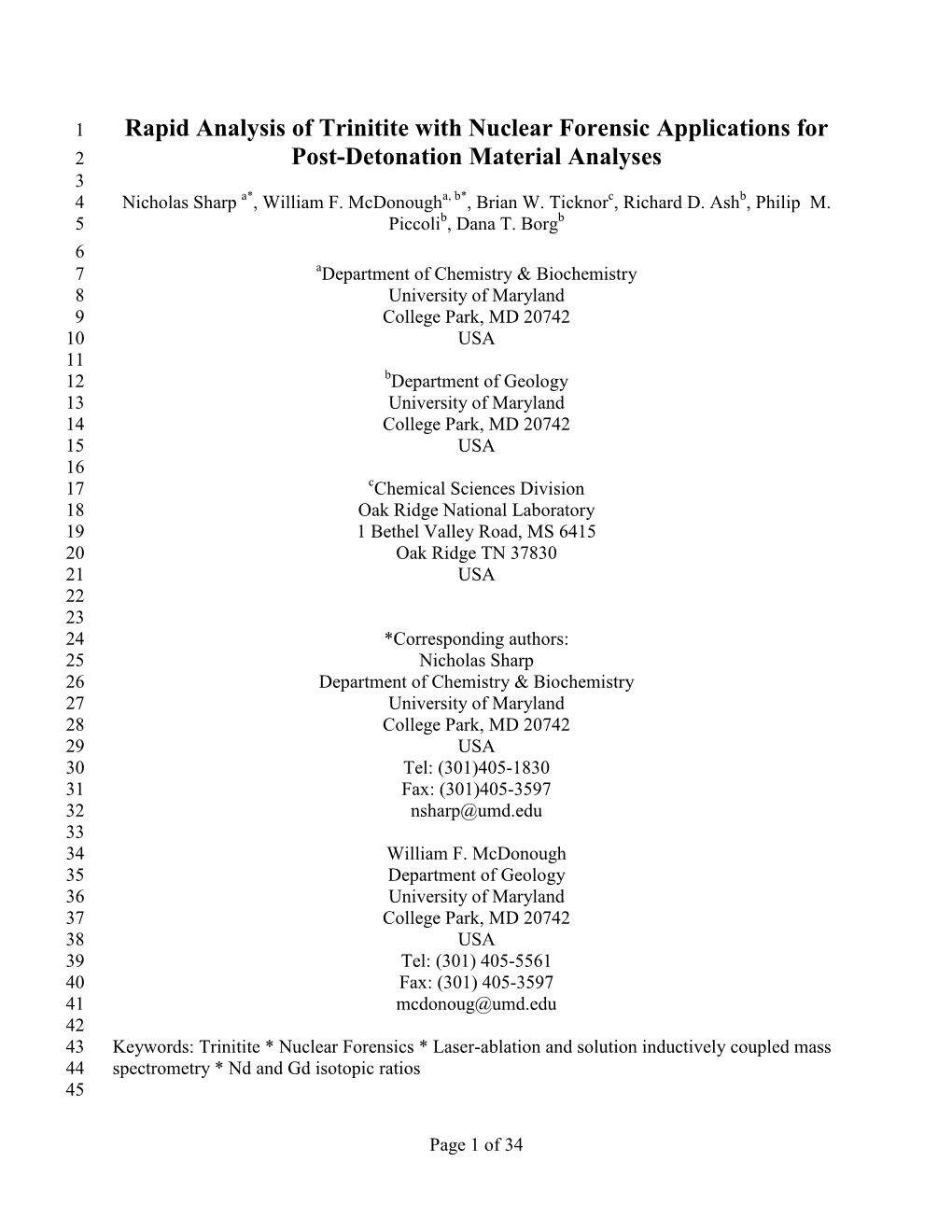 Rapid Analysis of Trinitite with Nuclear Forensic Applications for Post-Detonation Material Analyses