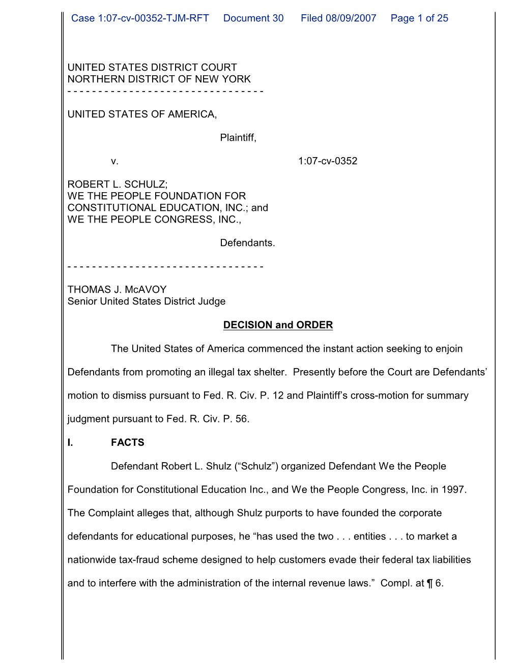 Case 1:07-Cv-00352-TJM-RFT Document 30 Filed 08/09/2007 Page 1 of 25