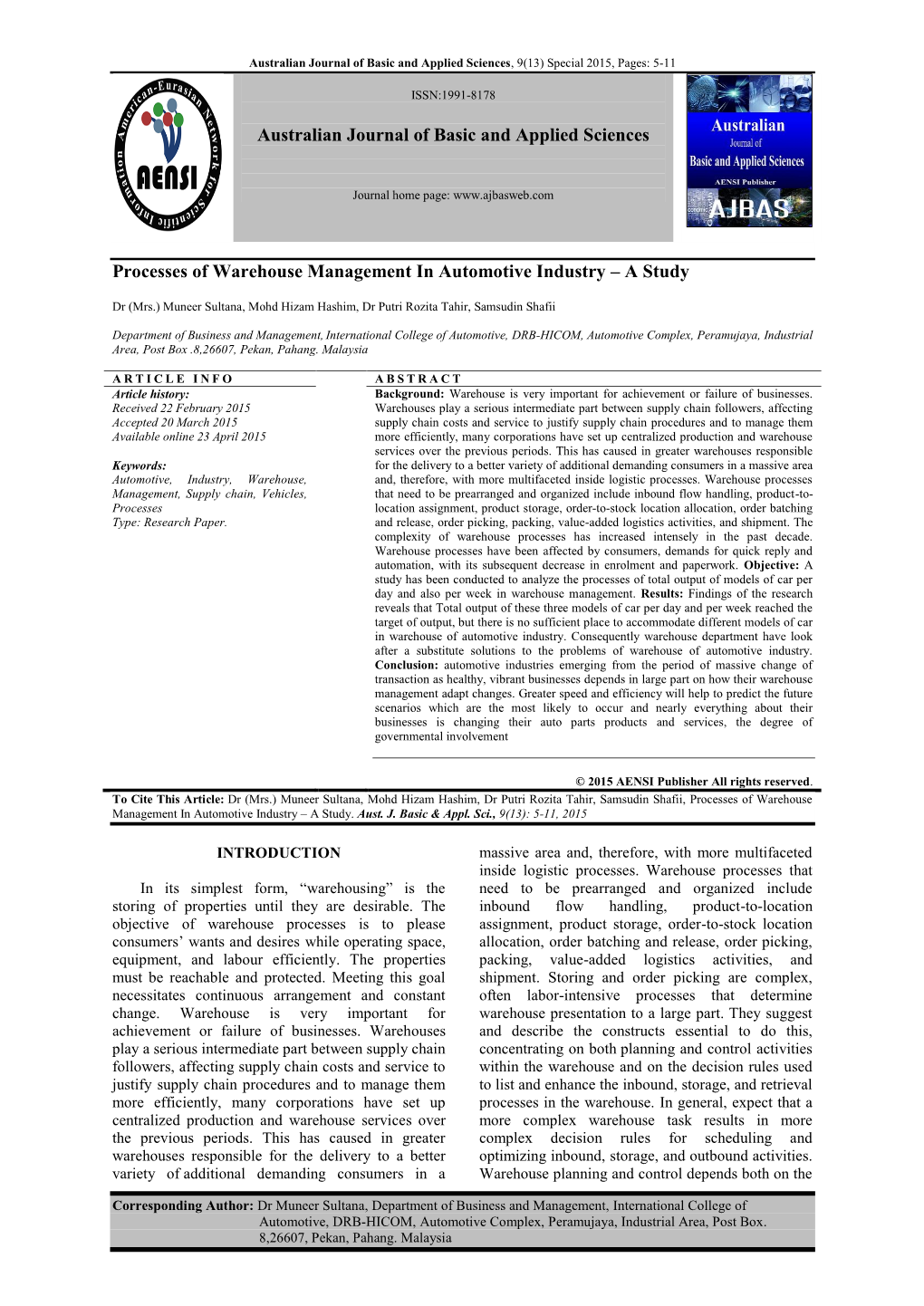 Australian Journal of Basic and Applied Sciences Processes Of