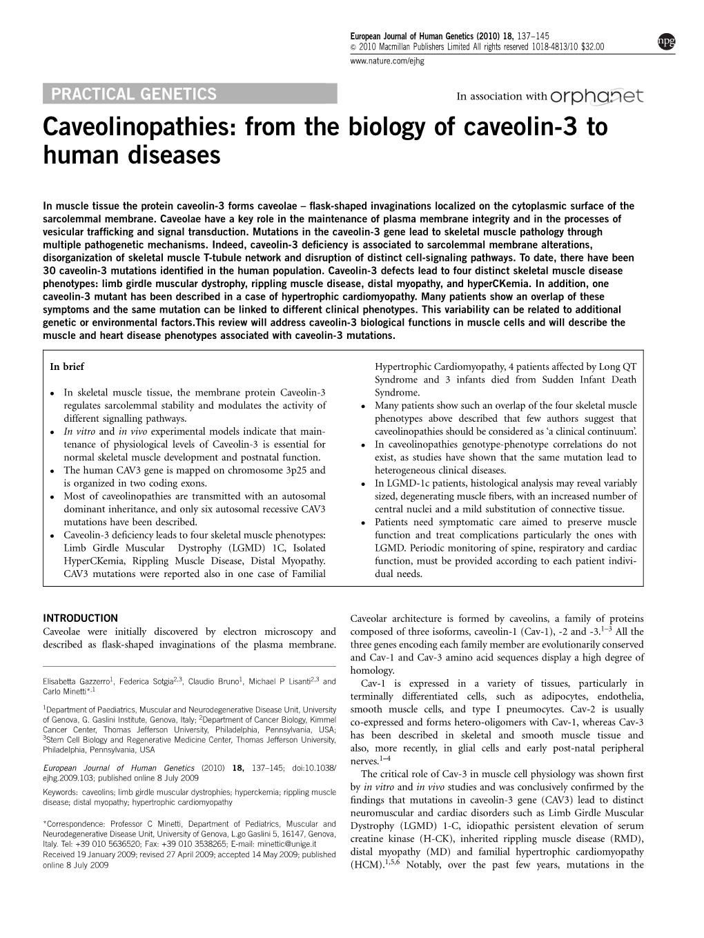 From the Biology of Caveolin-3 to Human Diseases