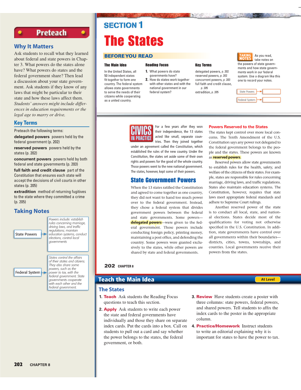 The States Ask Students to Recall What They Learned BEFORE YOU READ TAKING As You Read, About Federal and State Powers in Chap- NOTES Take Notes on Ter 3