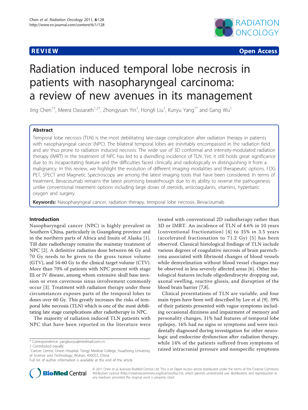 Radiation Induced Temporal Lobe Necrosis in Patients With