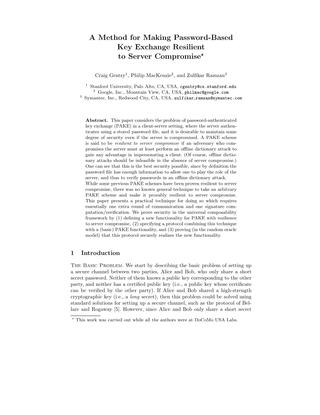 A Method for Making Password-Based Key Exchange Resilient to Server Compromise?