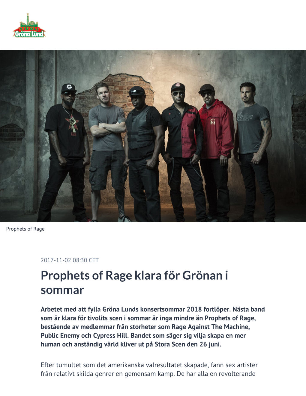 Prophets of Rage Klara För Grönan I Sommar