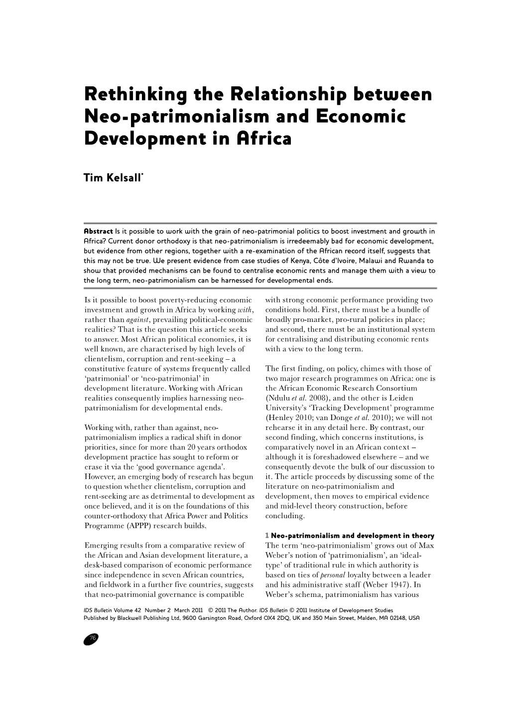 Rethinking the Relationship Between Neo-Patrimonialism and Economic Development in Africa