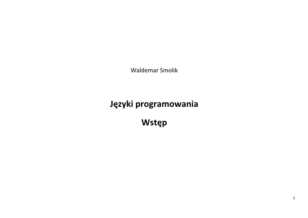 Języki Programowania Wstęp