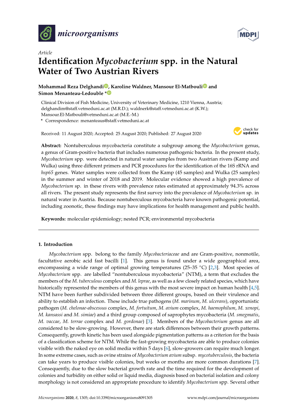 Identification Mycobacterium Spp. in the Natural Water of Two Austrian