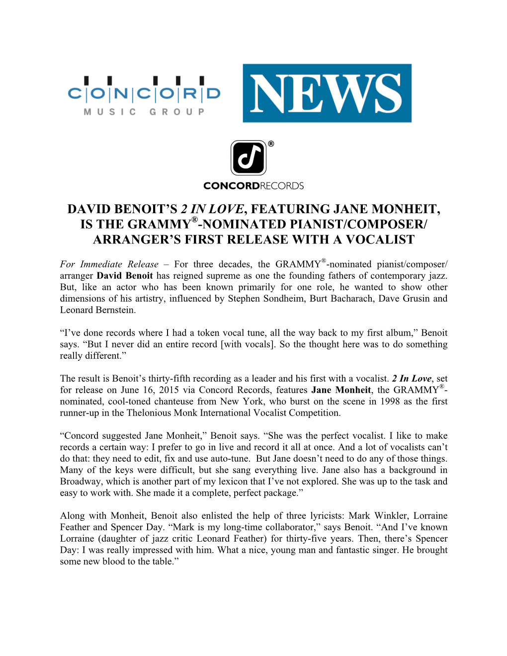 2 in Love Press Release