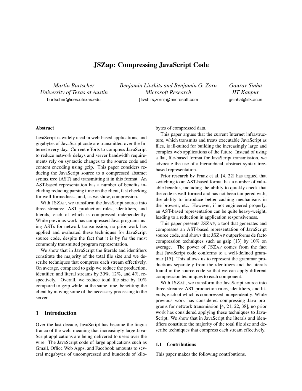 Jszap: Compressing Javascript Code