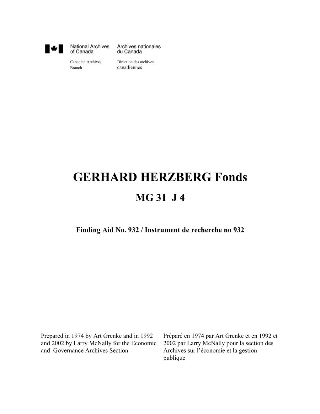 GERHARD HERZBERG Fonds MG 31 J 4