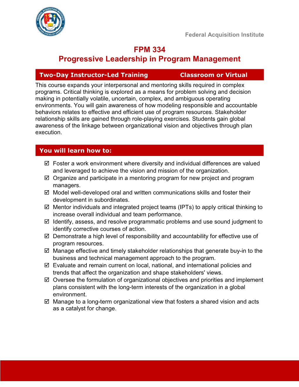 FPM 334 Progressive Leadership in Program Management