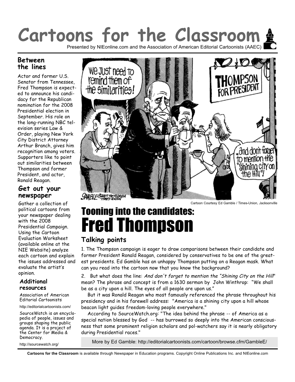 Cartoons for the Classroom Fred Thompson