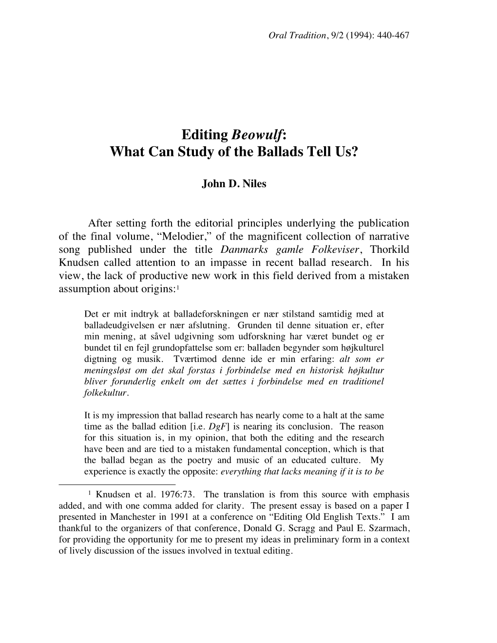 Editing Beowulf: What Can Study of the Ballads Tell Us?