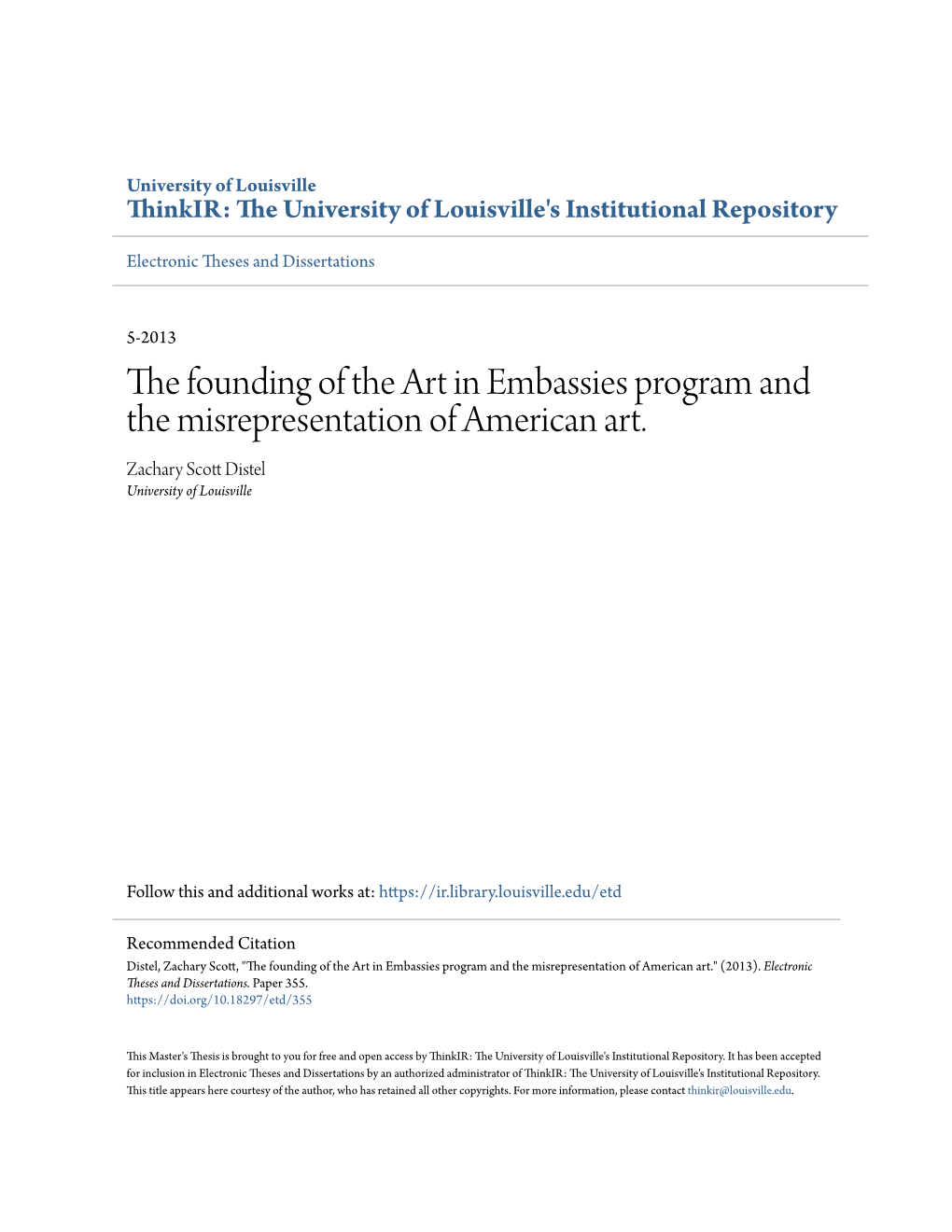 The Founding of the Art in Embassies Program and the Misrepresentation of American Art