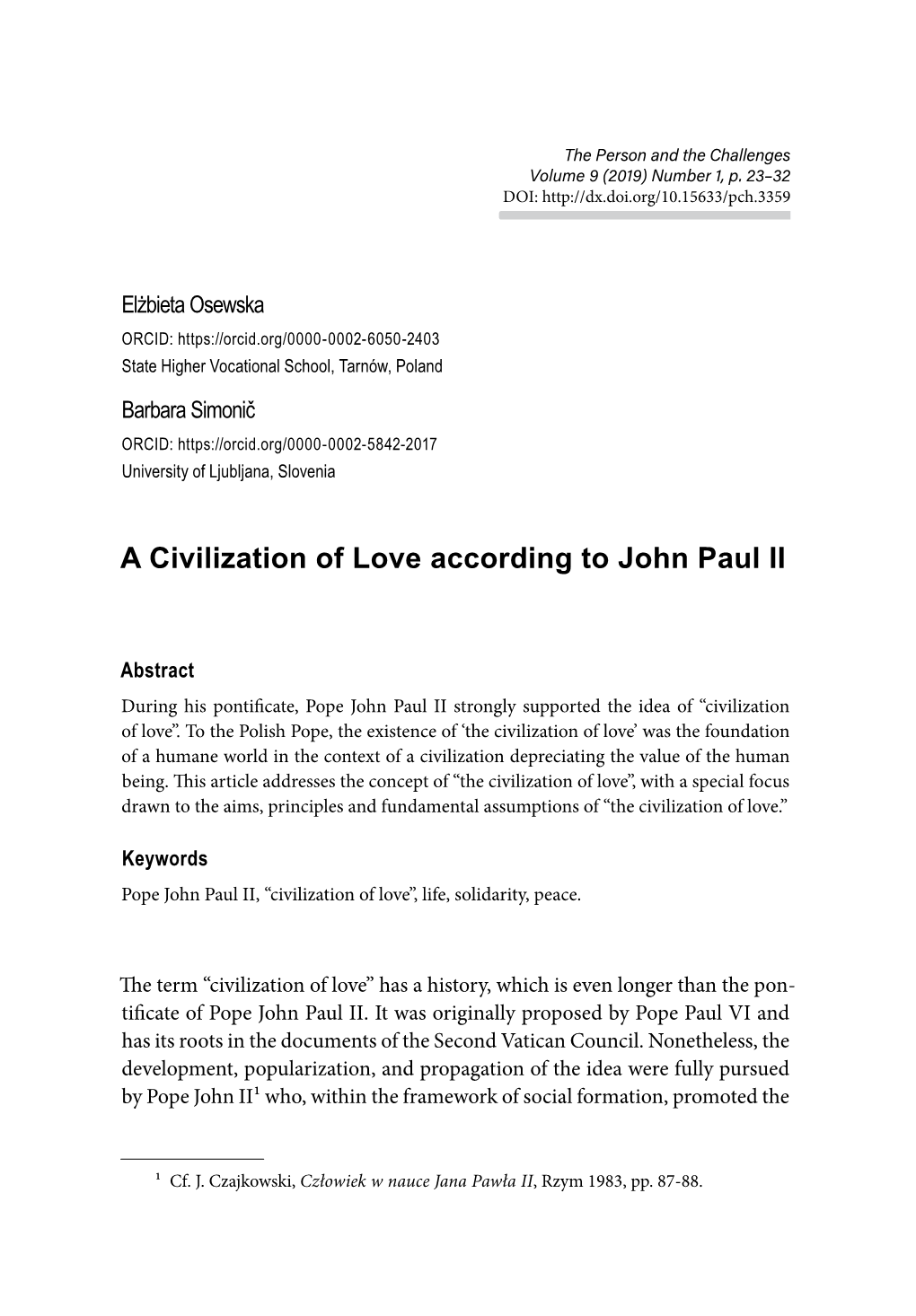 A Civilization of Love According to John Paul II