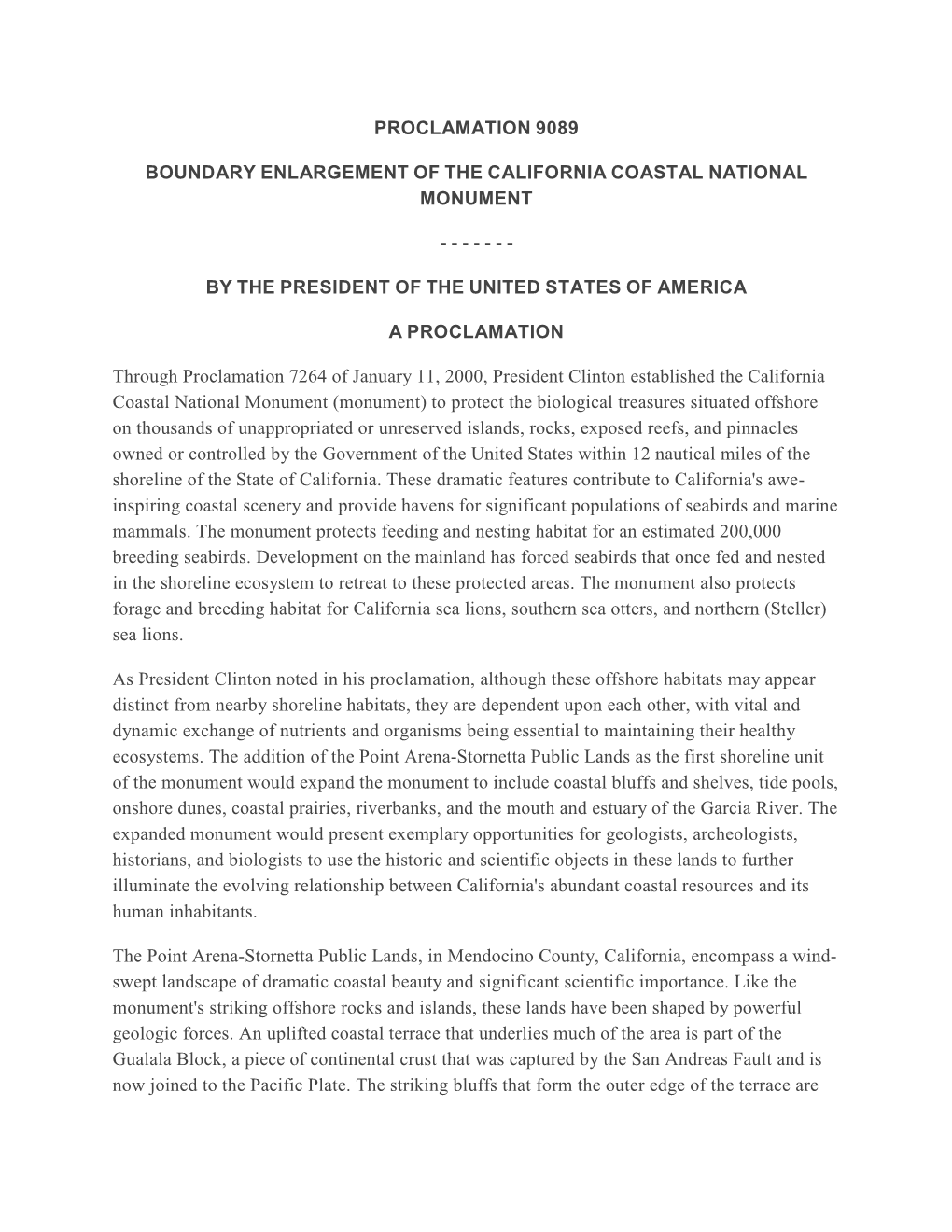 Presidential Proclamation (Boundary Enlargement)