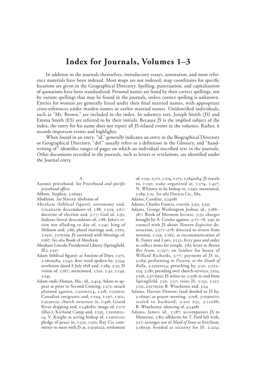 Index for Journals, Volumes 1–3