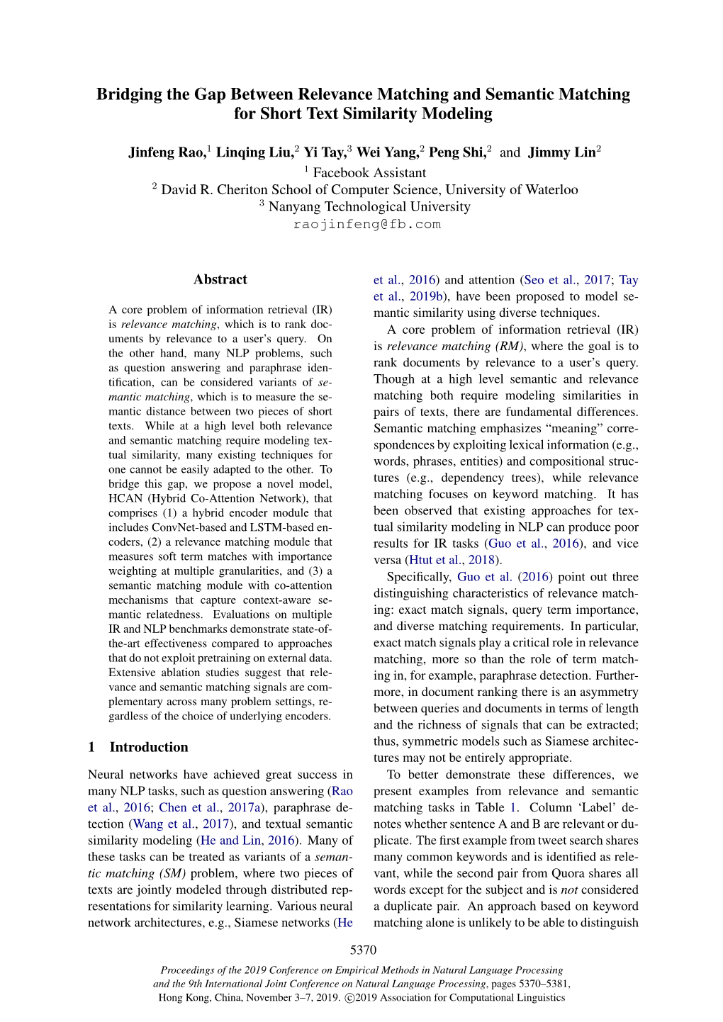 Bridging the Gap Between Relevance Matching and Semantic Matching for Short Text Similarity Modeling