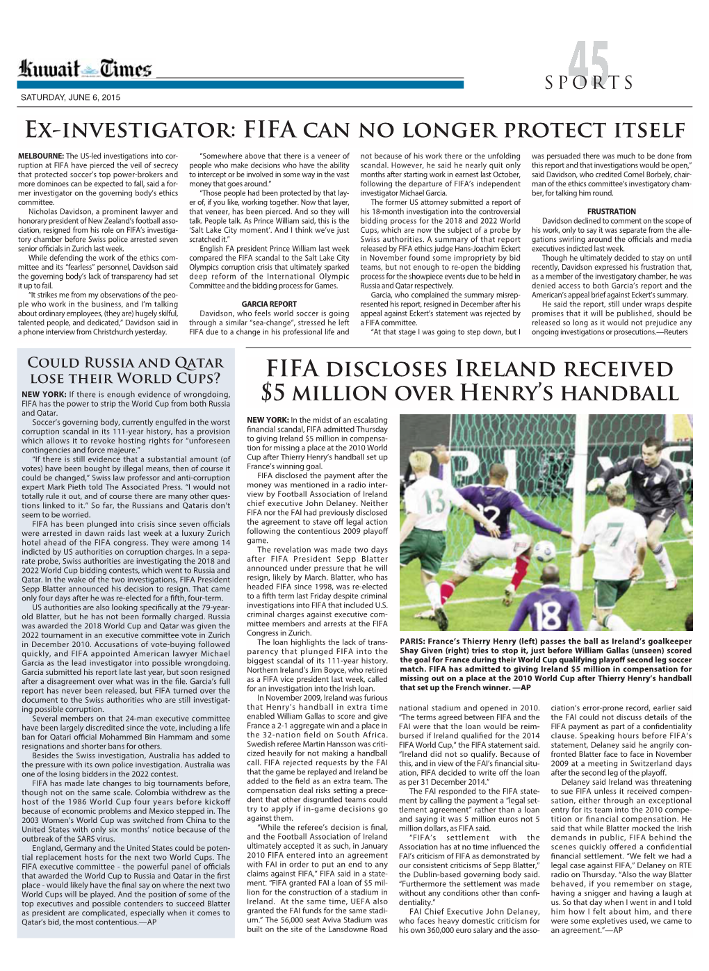 Ex-Investigator: FIFA Can No Longer Protect Itself FIFA Discloses Ireland