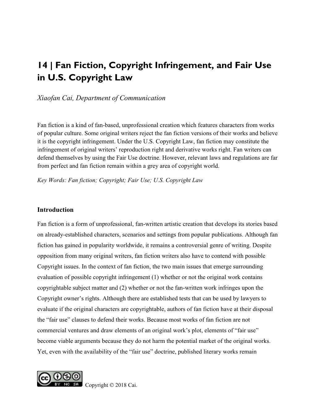 Fan Fiction, Copyright Infringement, and Fair Use in US Copyright