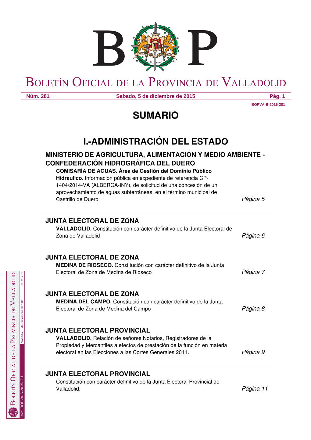 Sumario Boletín Oficial De La Provincia De Valladolid