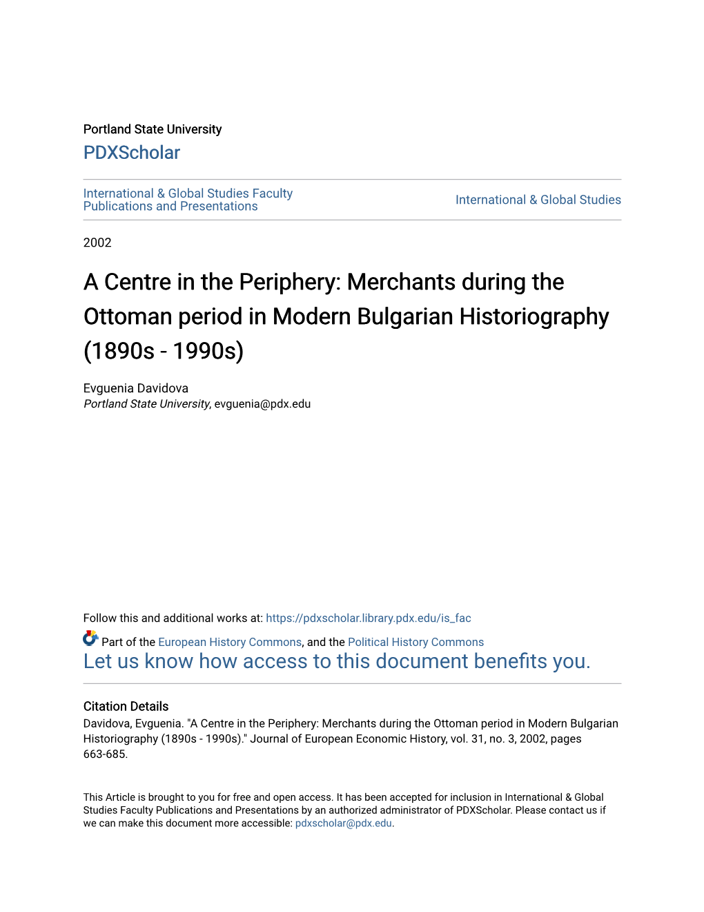 Merchants During the Ottoman Period in Modern Bulgarian Historiography (1890S - 1990S)