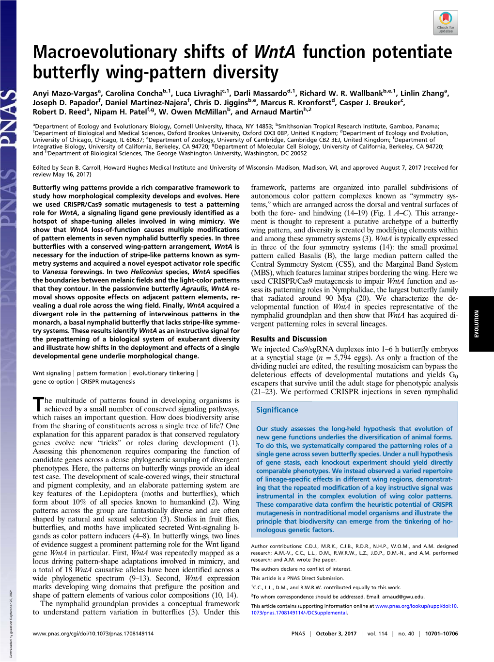 Macroevolutionary Shifts of Wnta Function Potentiate Butterfly Wing-Pattern Diversity