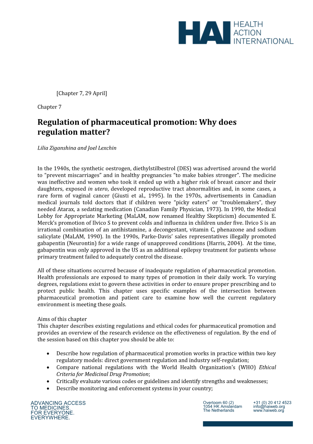 Regulation of Pharmaceutical Promotion: Why Does Regulation Matter?