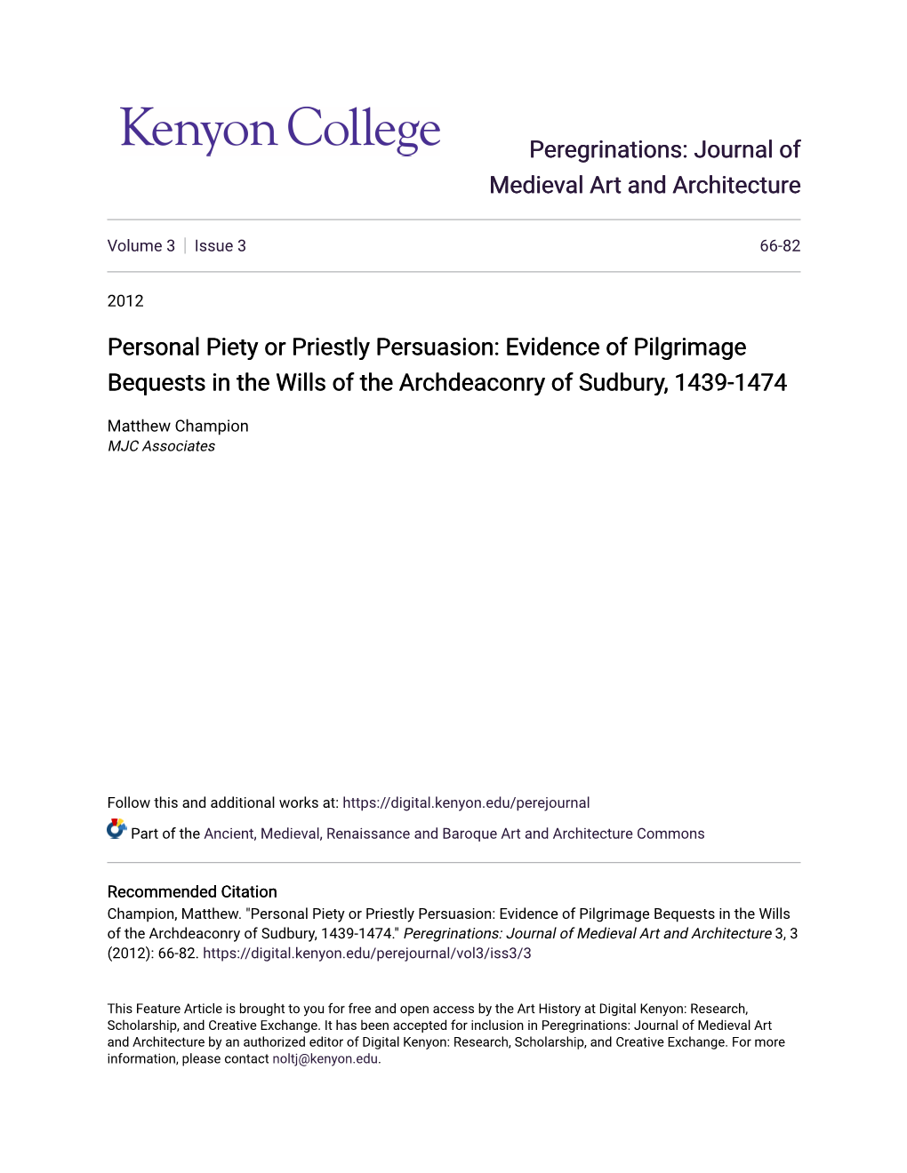 Evidence of Pilgrimage Bequests in the Wills of the Archdeaconry of Sudbury, 1439-1474