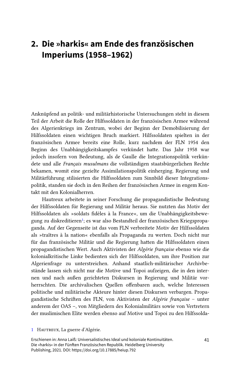 Harkis« Am Ende Des Französischen Imperiums (1958–1962)