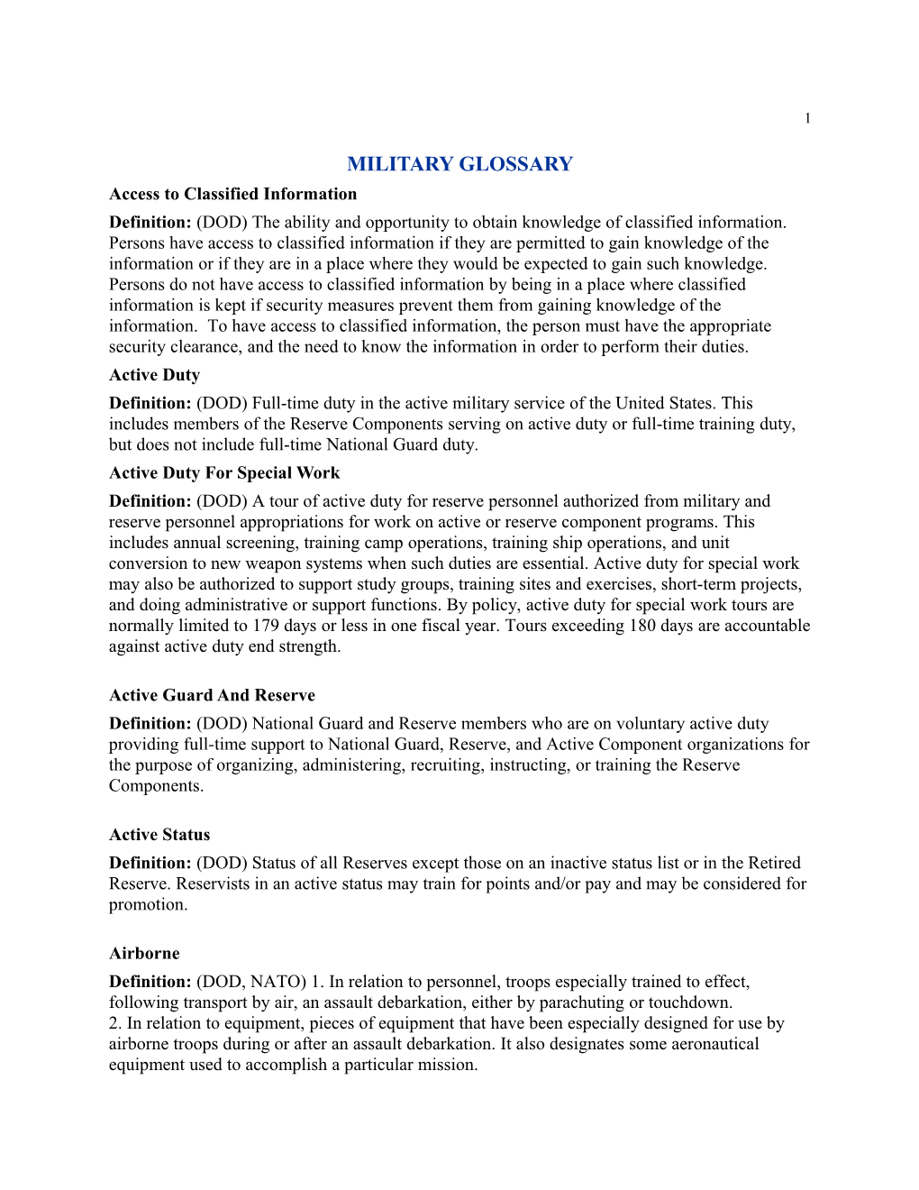 Military Glossary