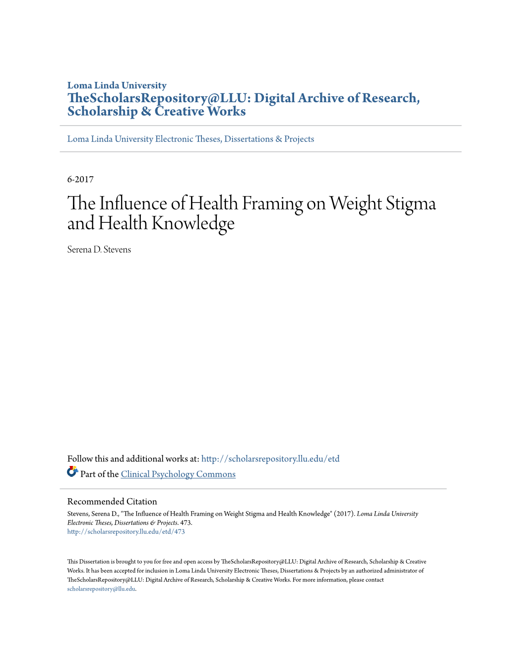 The Influence of Health Framing on Weight Stigma and Health Knowledge