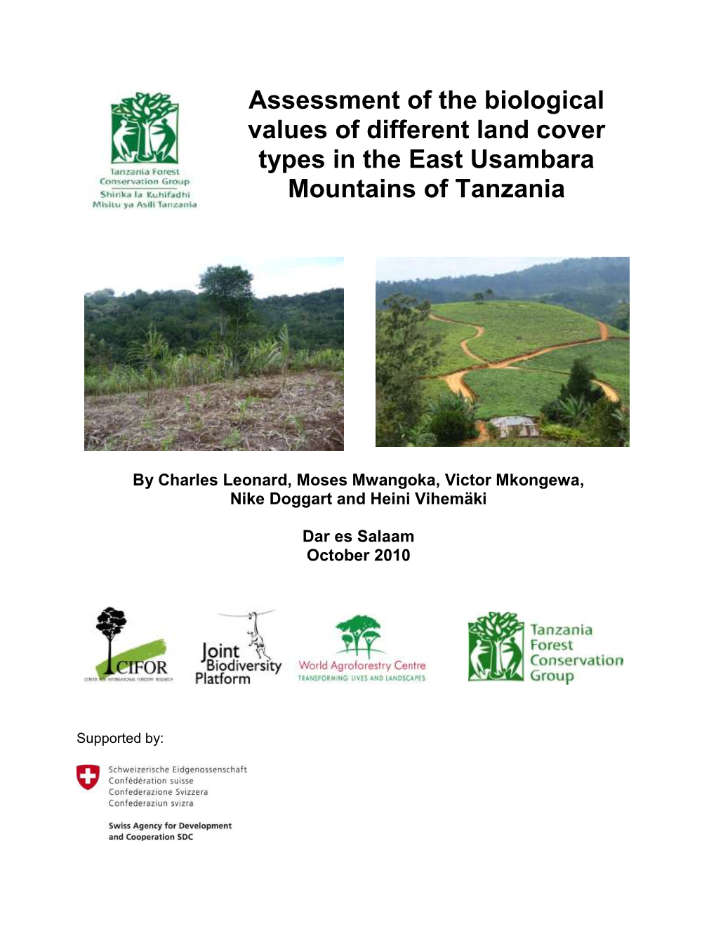 Assessment of the Biological Values of Different Land Cover Types in the East Usambara Mountains of Tanzania