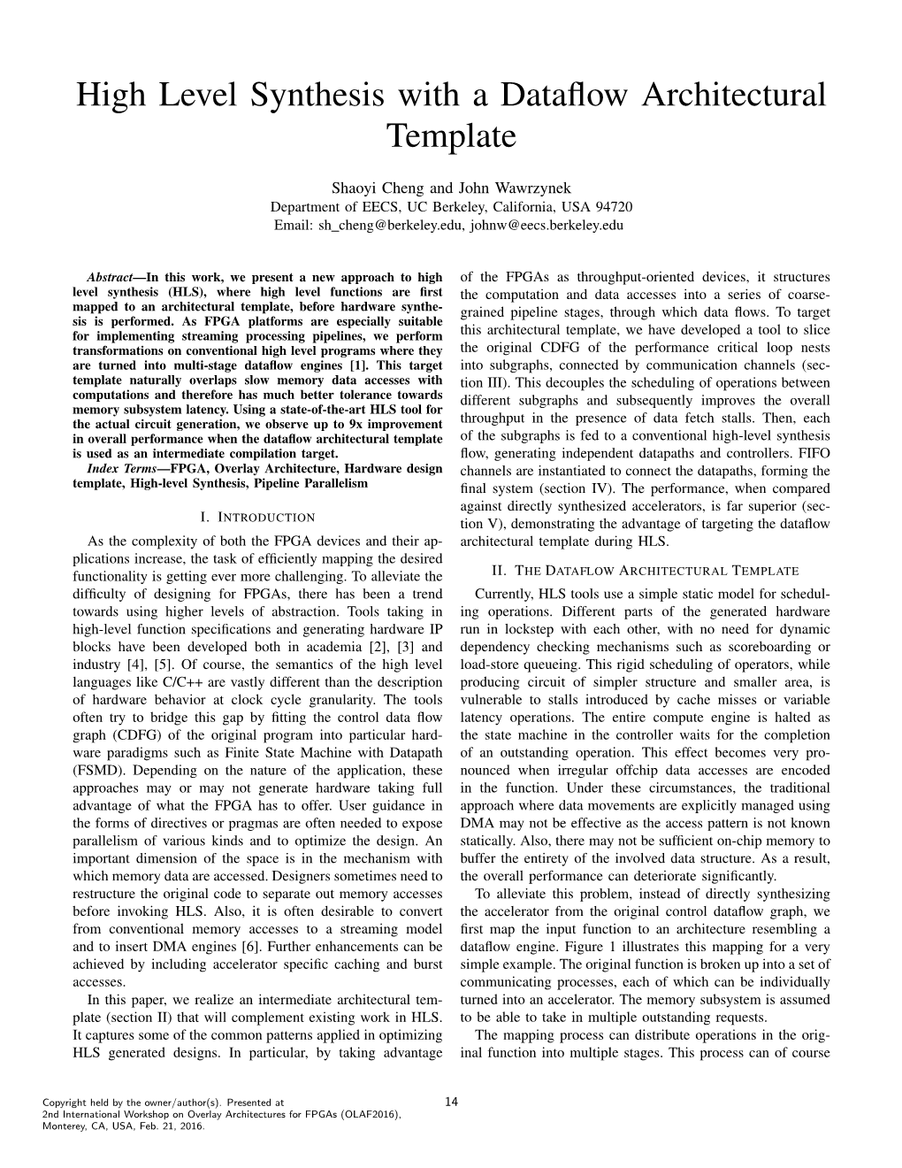 High Level Synthesis with a Dataflow Architectural Template