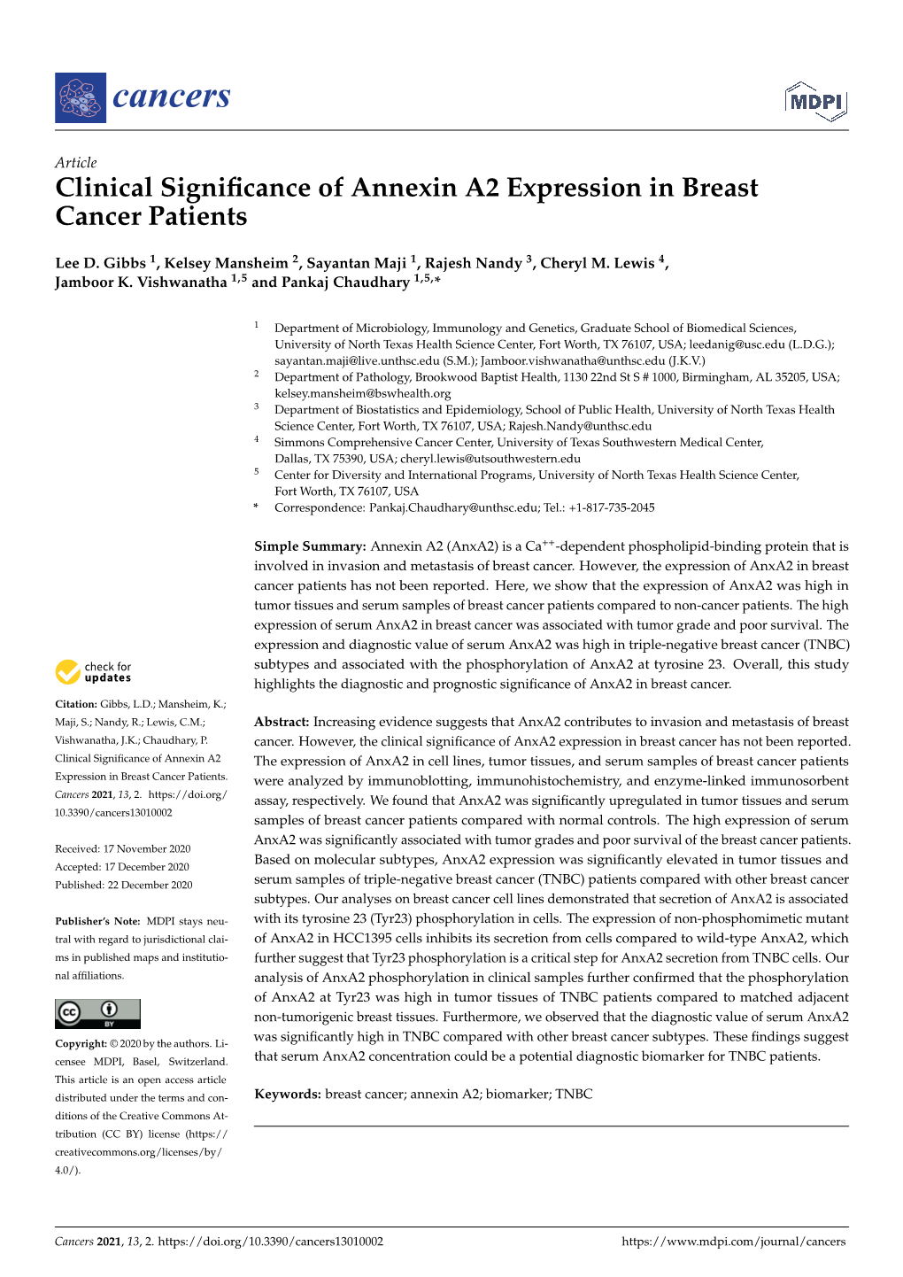 Clinical Significance of Annexin A2 Expression in Breast Cancer Patients