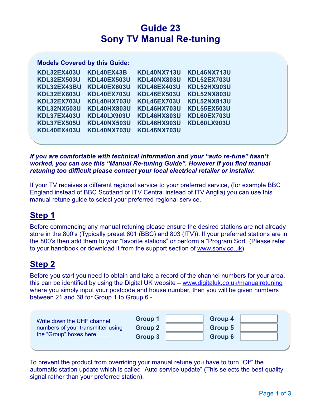 Guide 23 Sony TV Manual Re-Tuning