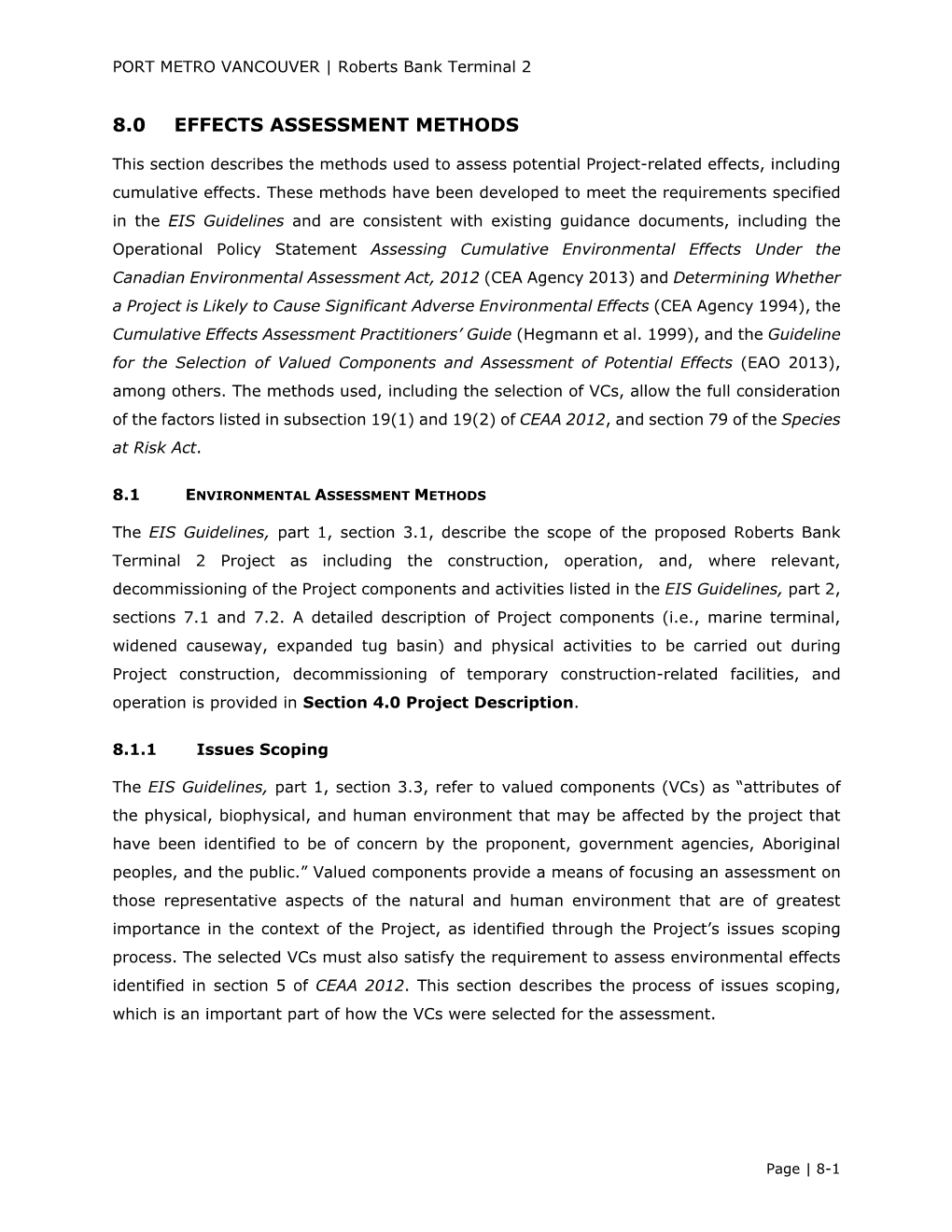 8.0 Effects Assessment Methods