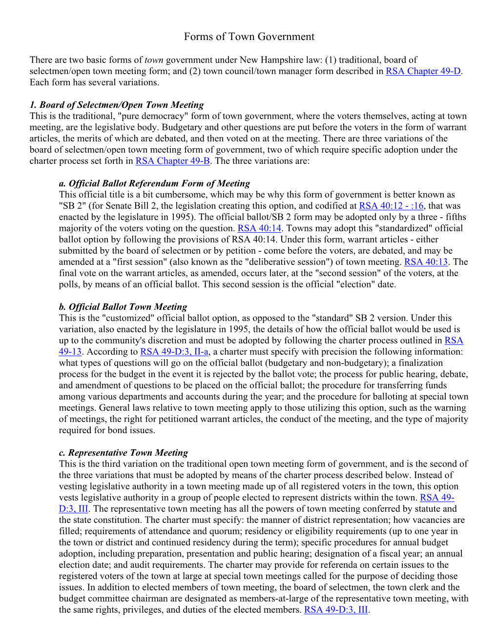 Forms of Town Government