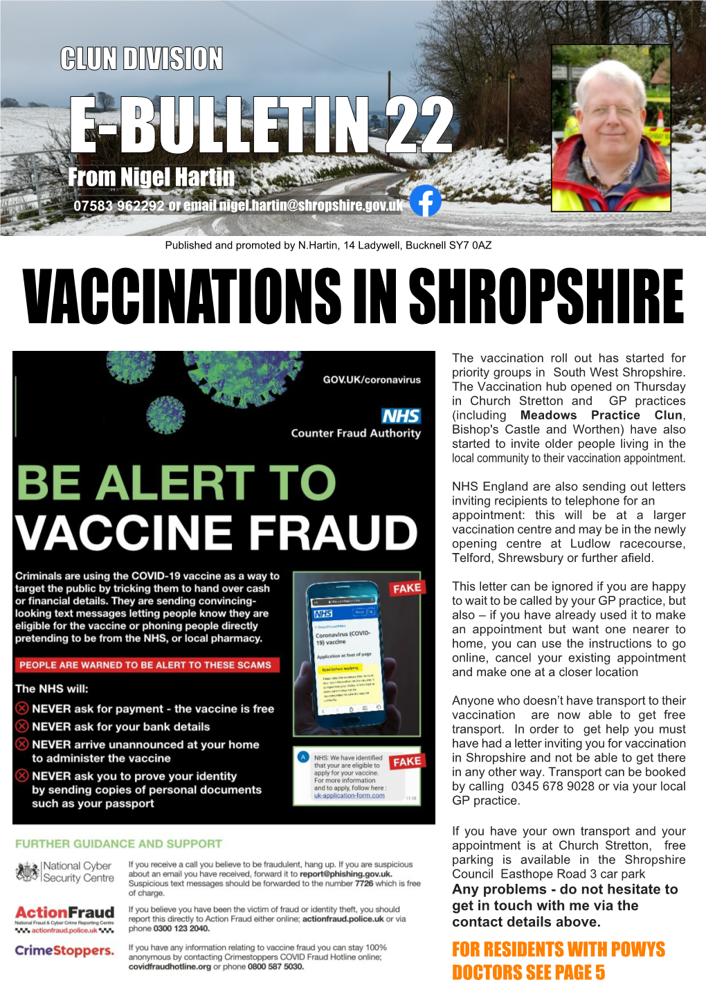 E-BULLETIN 22 from Nigel Hartin 07583 962292 Or Email Nigel.Hartin@Shropshire.Gov.Uk